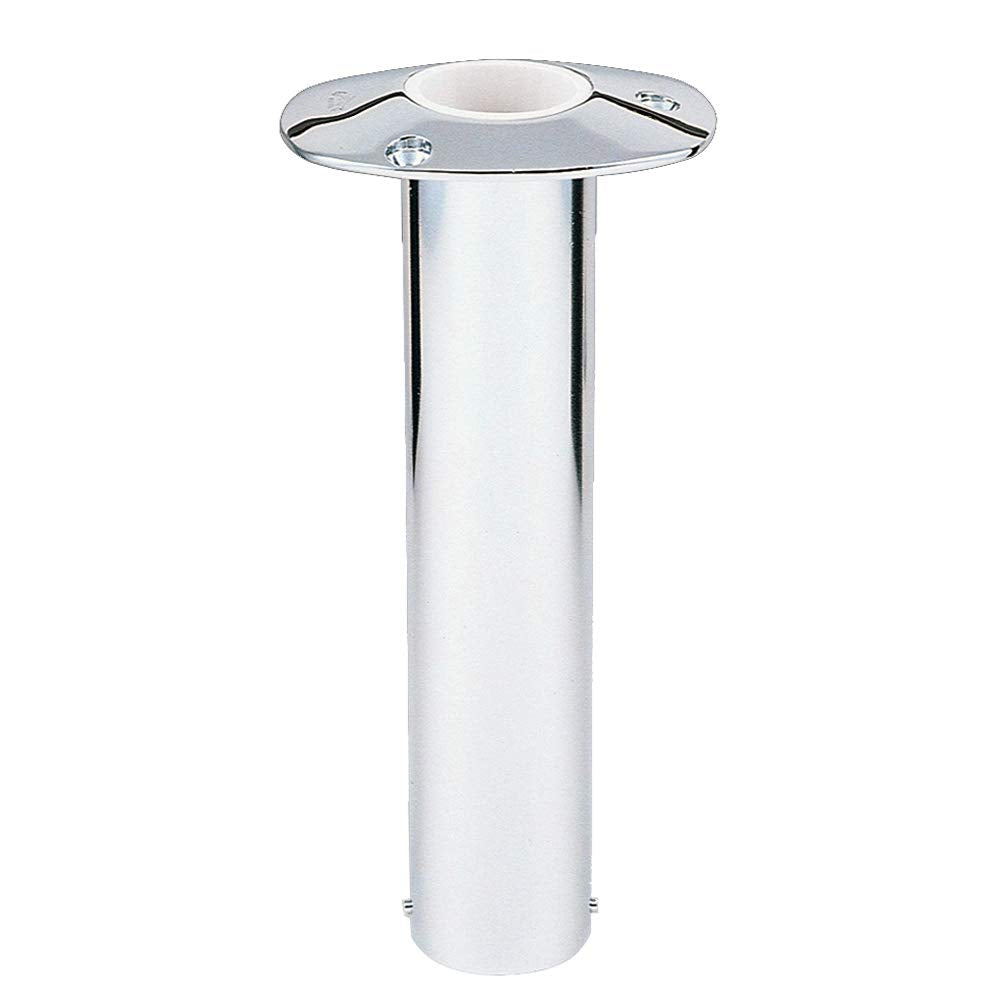 Lee's Tackle 0° flush mount rod holder on boat deck demonstrates space-saving storage.