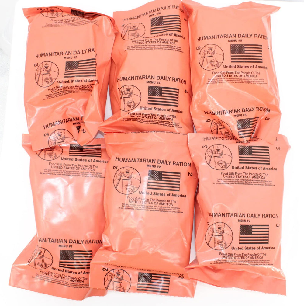 Leevax MRE contents: entrées and sides for outdoor dining.
