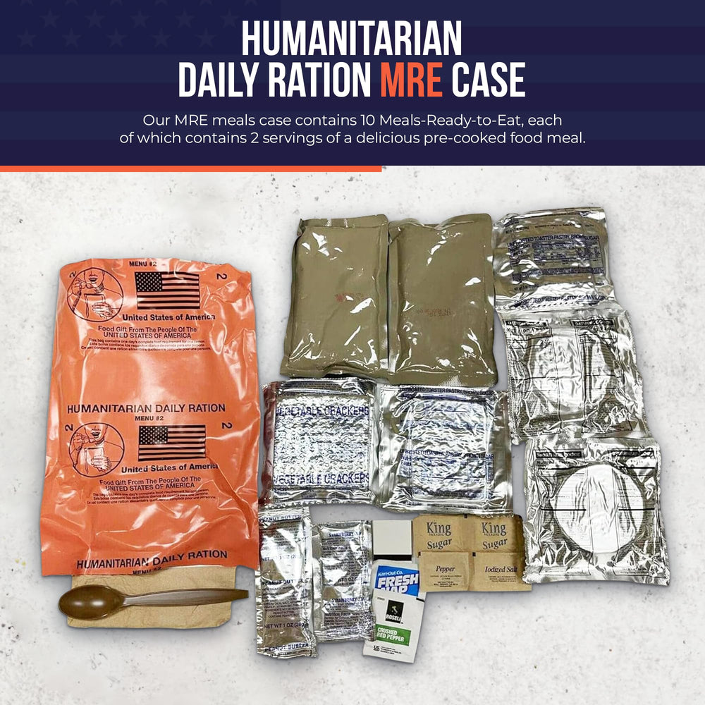 Leevax Wornick MRE case front label highlights military-grade surplus quality