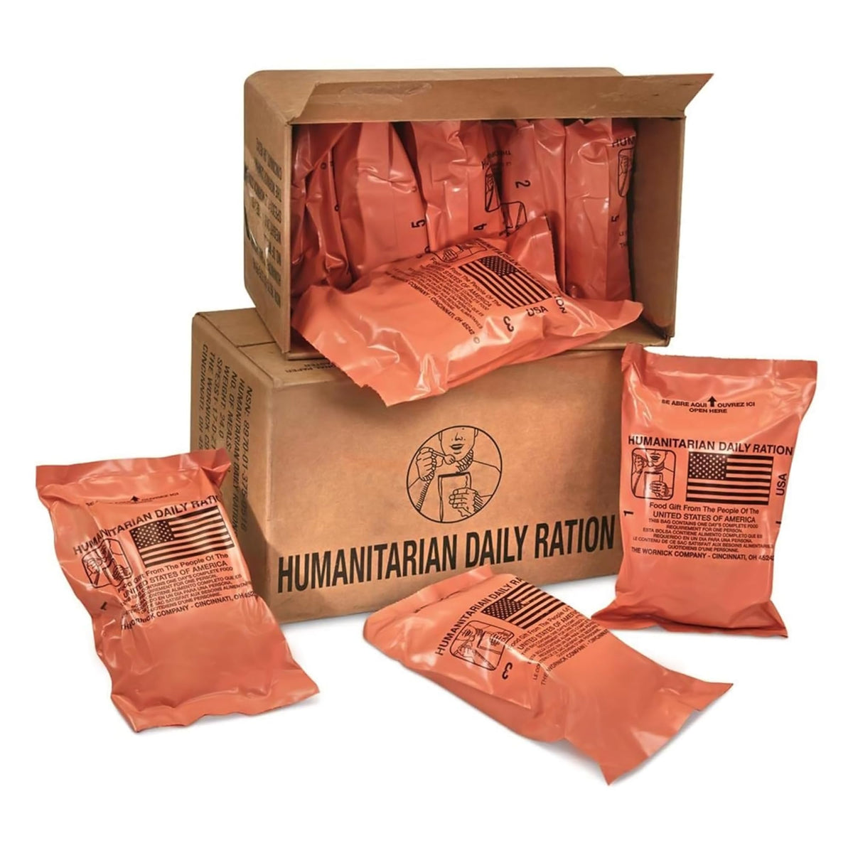 Leevax Wornick MRE case packaging shows durable storage for emergencies