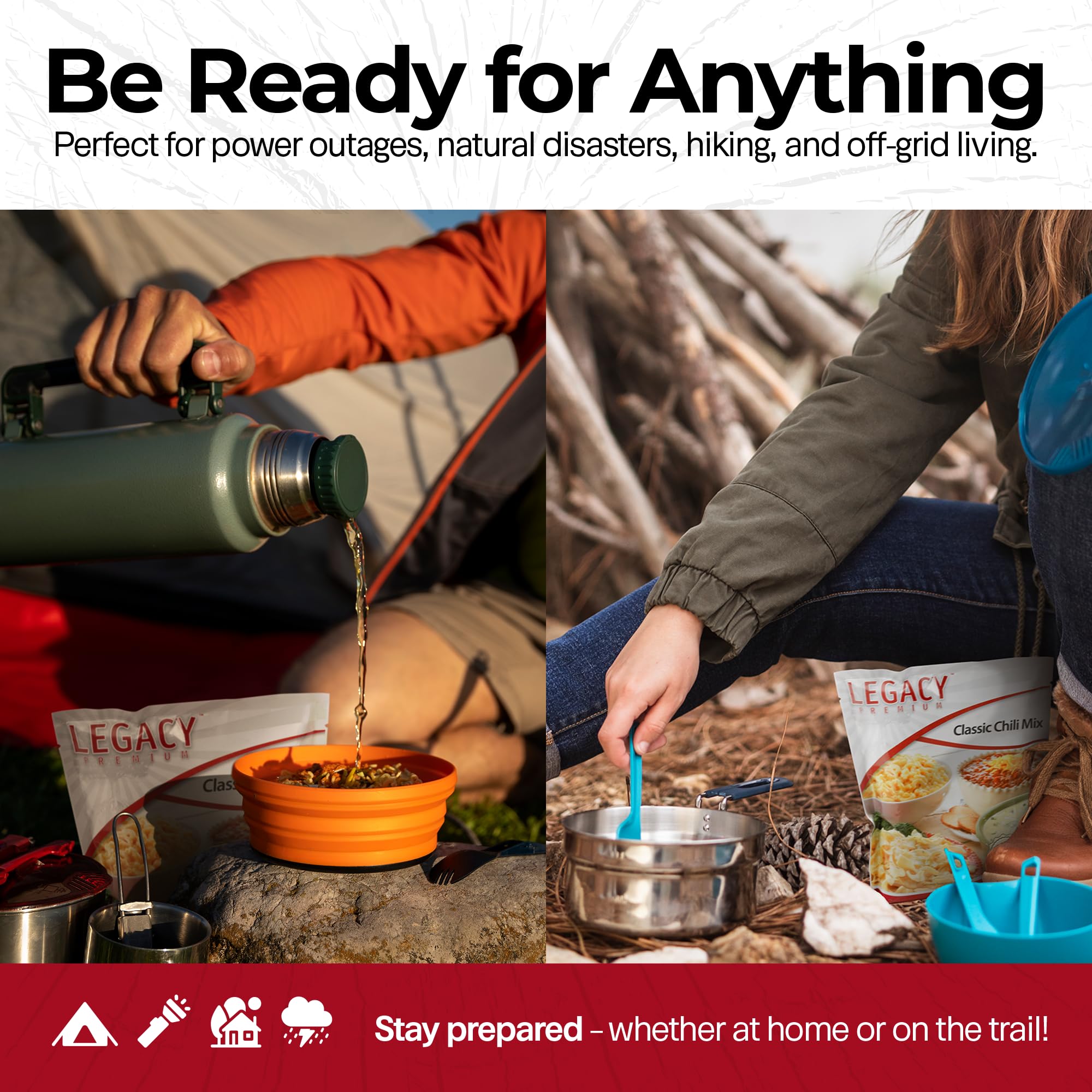 Legacy Premium kit boiling water prep makes a quick, hearty meal.