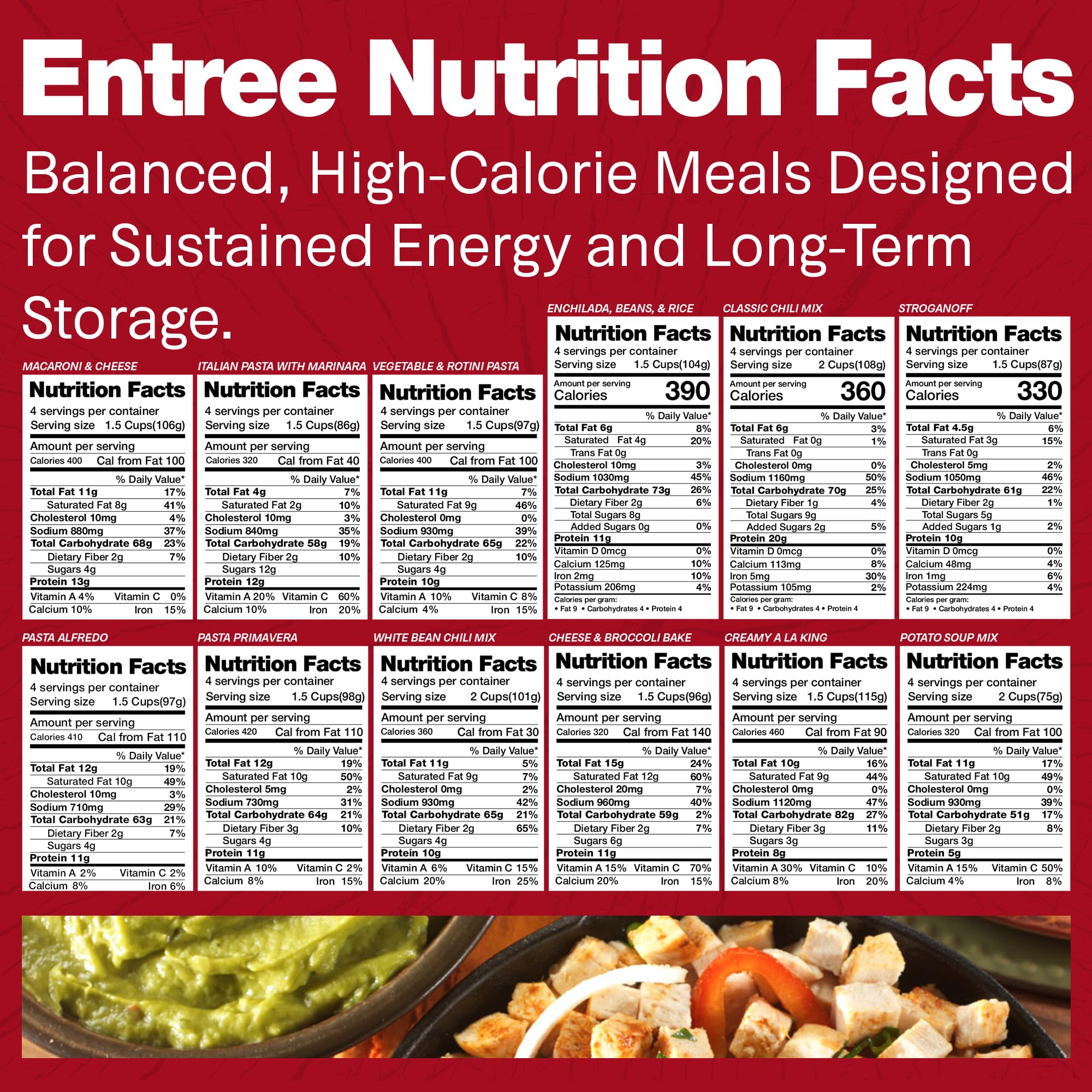 Legacy Premium freeze-dried meals in airtight pouches ready for quick meals.