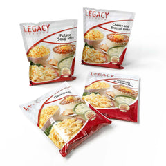 Legacy Premium gluten-free sample pack on a shelf for long-term pantry stability