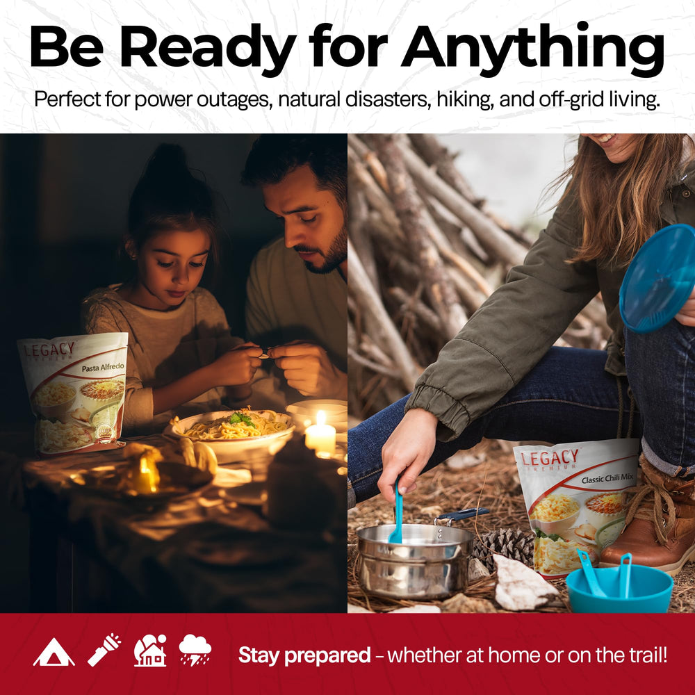 Legacy Premium meals ready in 12–15 minutes for quick outdoor meals.