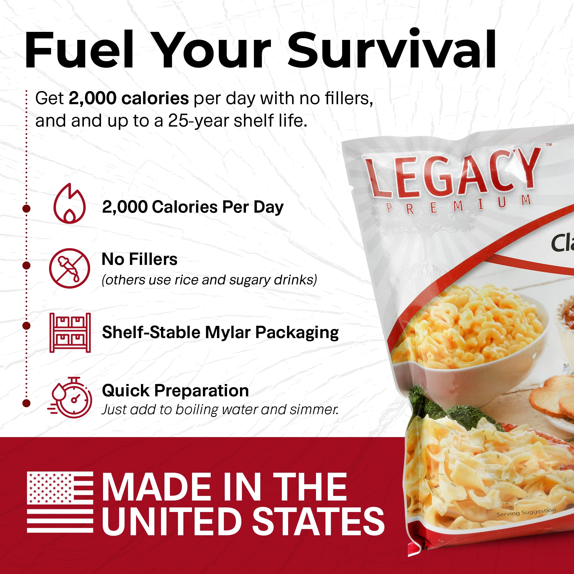 Legacy Premium Mylar pouches with oxygen absorbers preserve freshness.