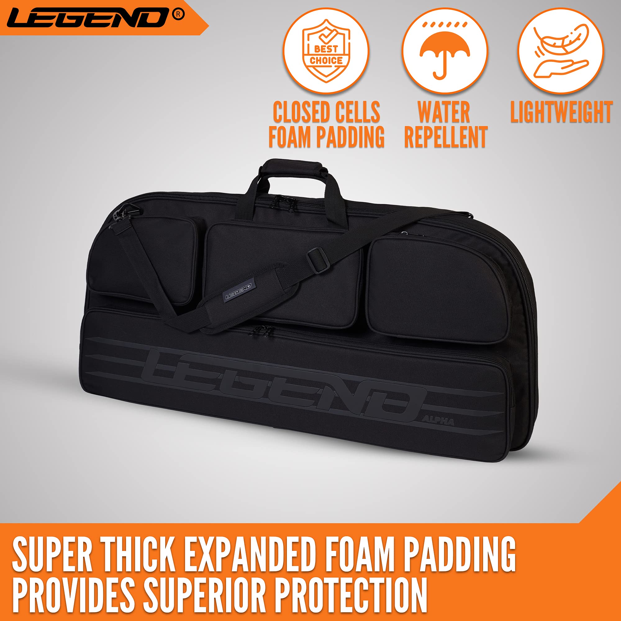 Legend Alpha bow case with padded cam protectors shielding components during travel