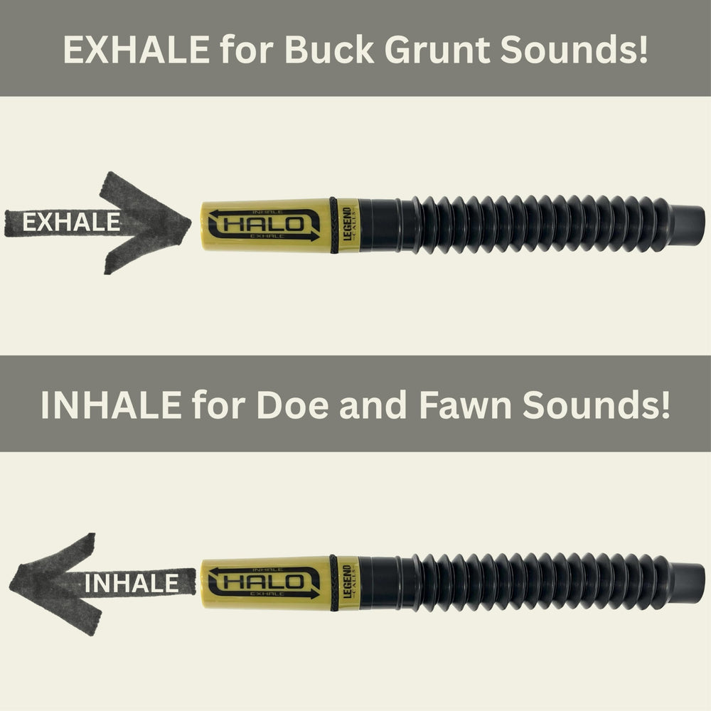 Legend Calls Halo Deer Call exhale sound options for buck and doe communication.