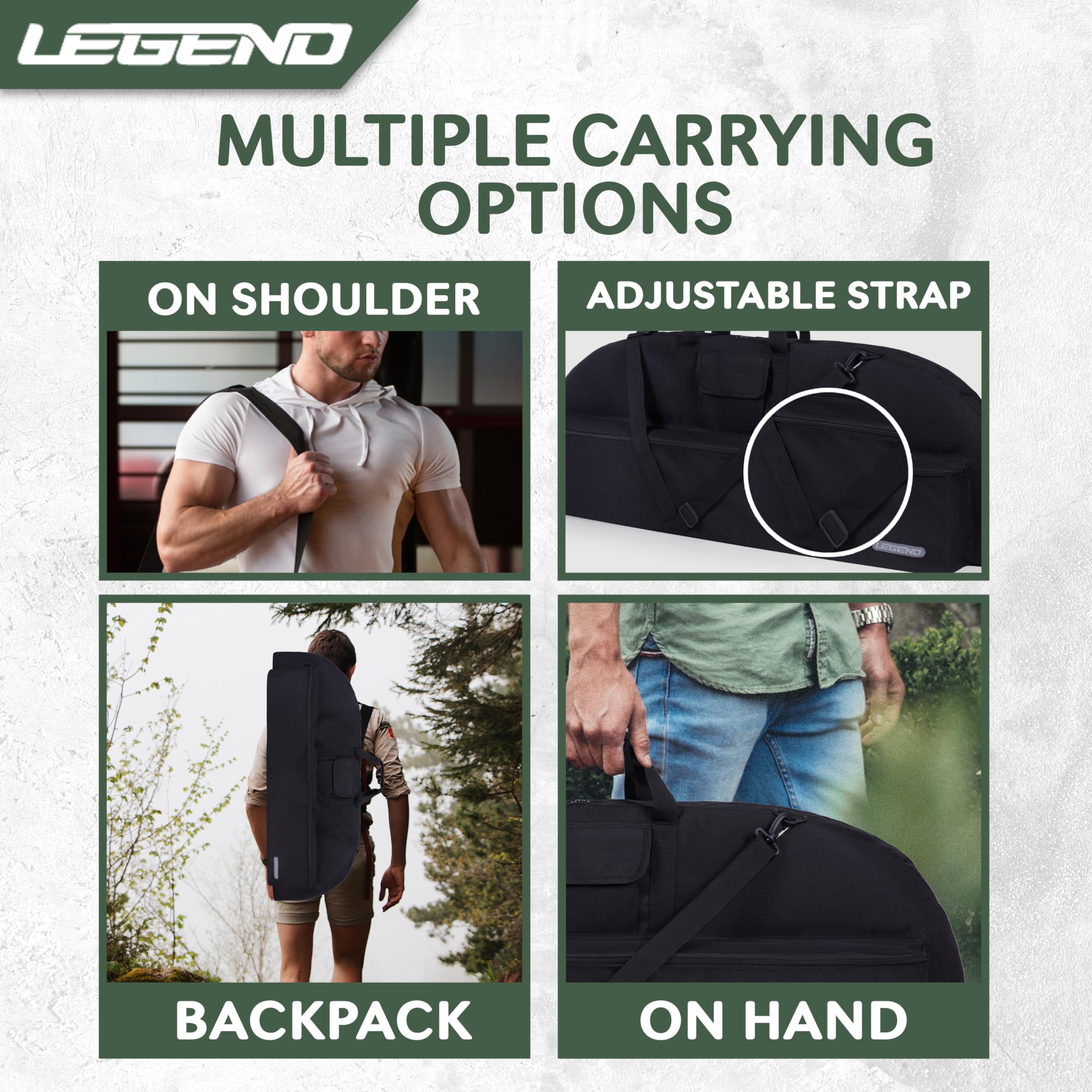 Legend Essential Bow Case backpack straps image showcases versatile transport options