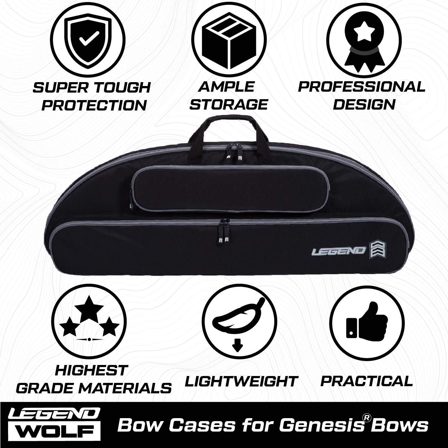Legend Wolf Genesis bow case sturdy carry handle and zipper allow quick access on busy days