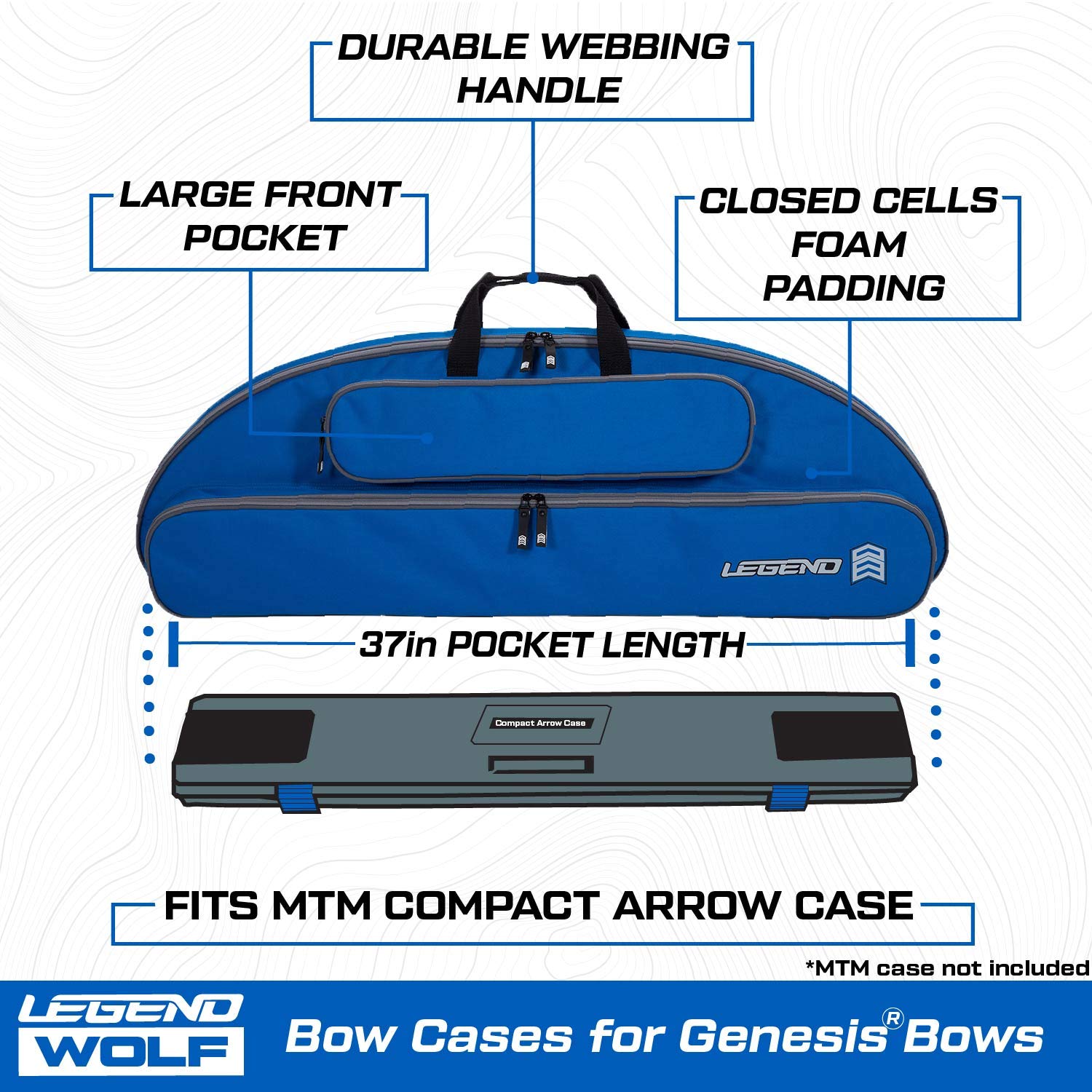 Legend Wolf Genesis bow case blue front pocket open supports quick arrow access