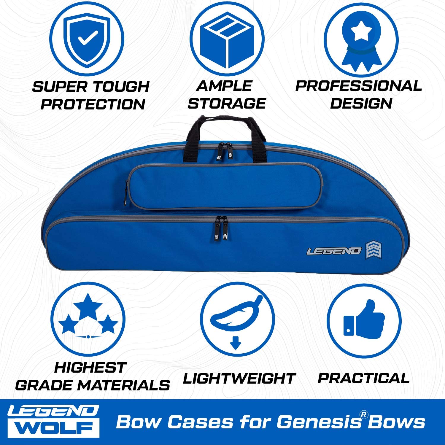 Legend Wolf Genesis bow case blue nylon lining protects gear against wear on trips