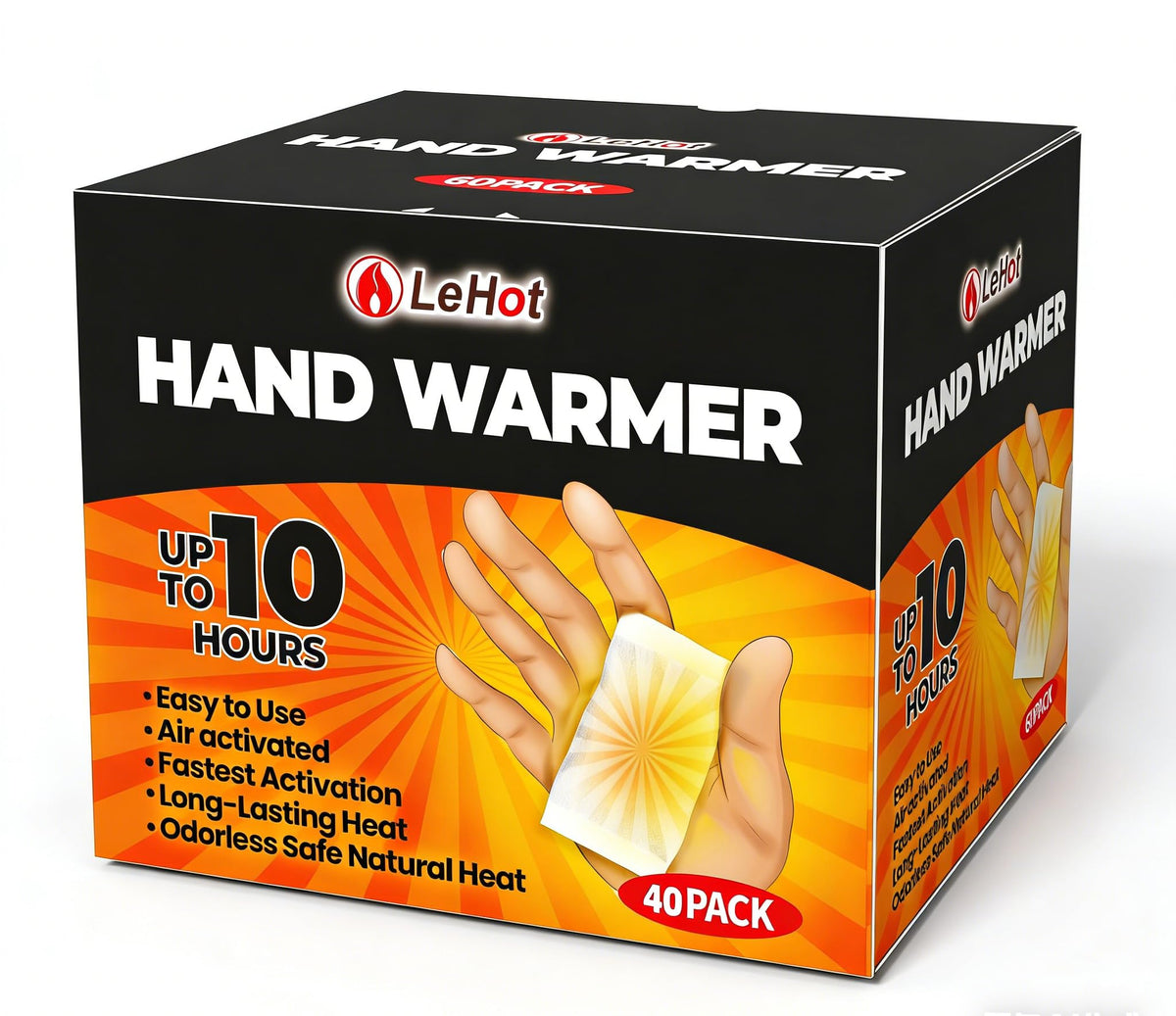 Lehot hand warmers 40-pack delivering long-lasting warmth for outdoor activities.