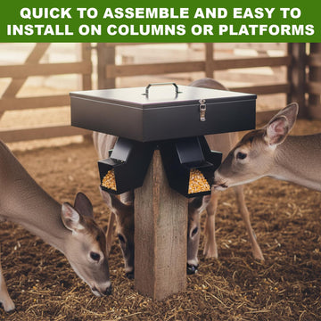 LEIFIDE gravity deer feeder weatherproof coating keeps feed dry and accessible during rain or snow.