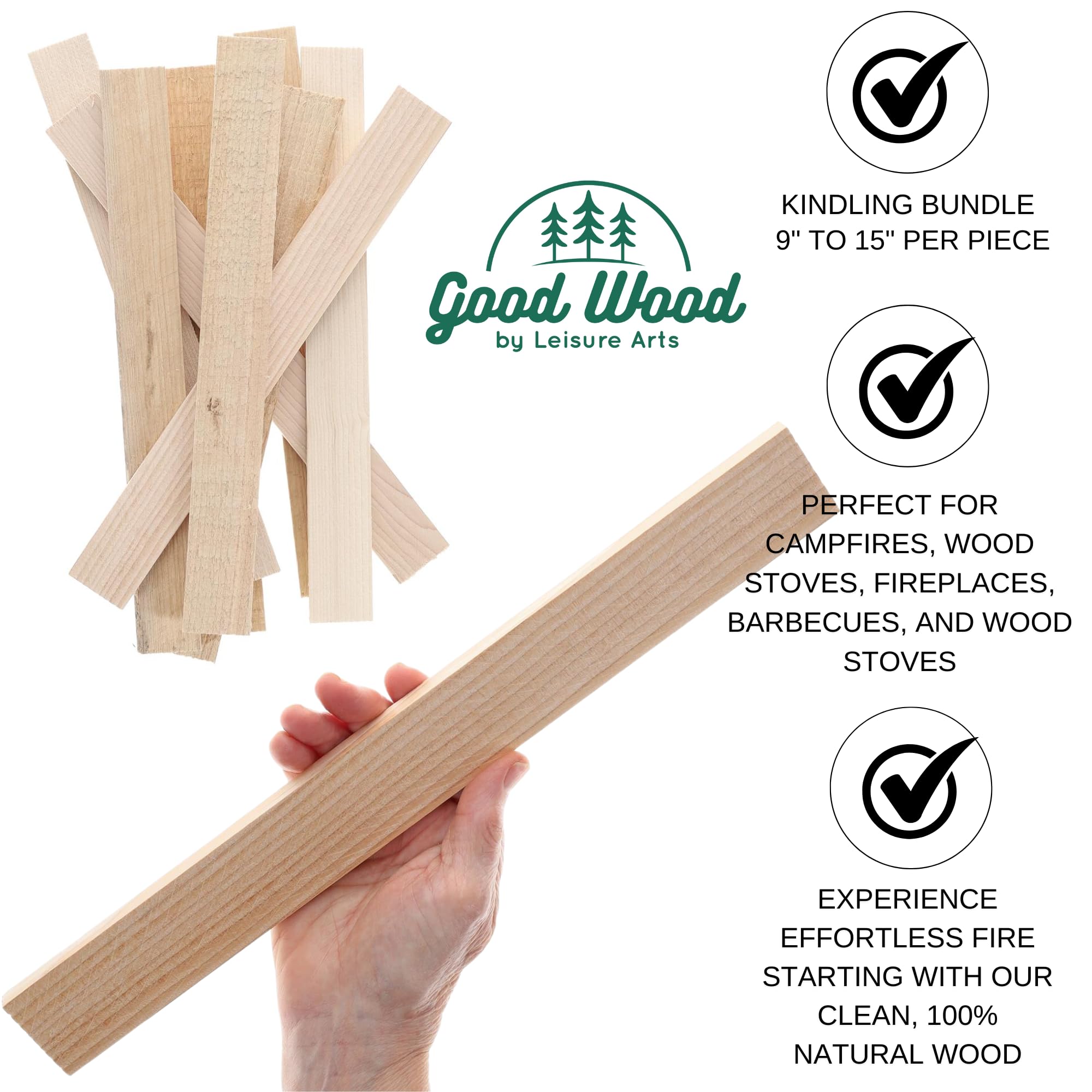 LEISURE ARTS Good Wood Kindling Bundle 9-15 inch sticks for fast lighting