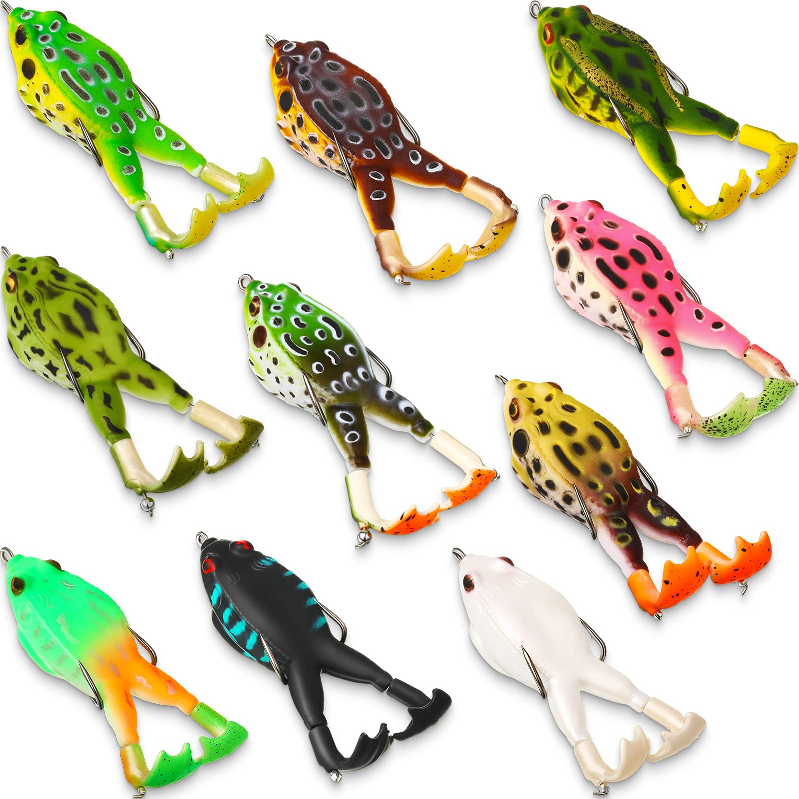 Leitee 10 Pcs Frog Lures – topwater soft frog lure set, 3.5 inches long