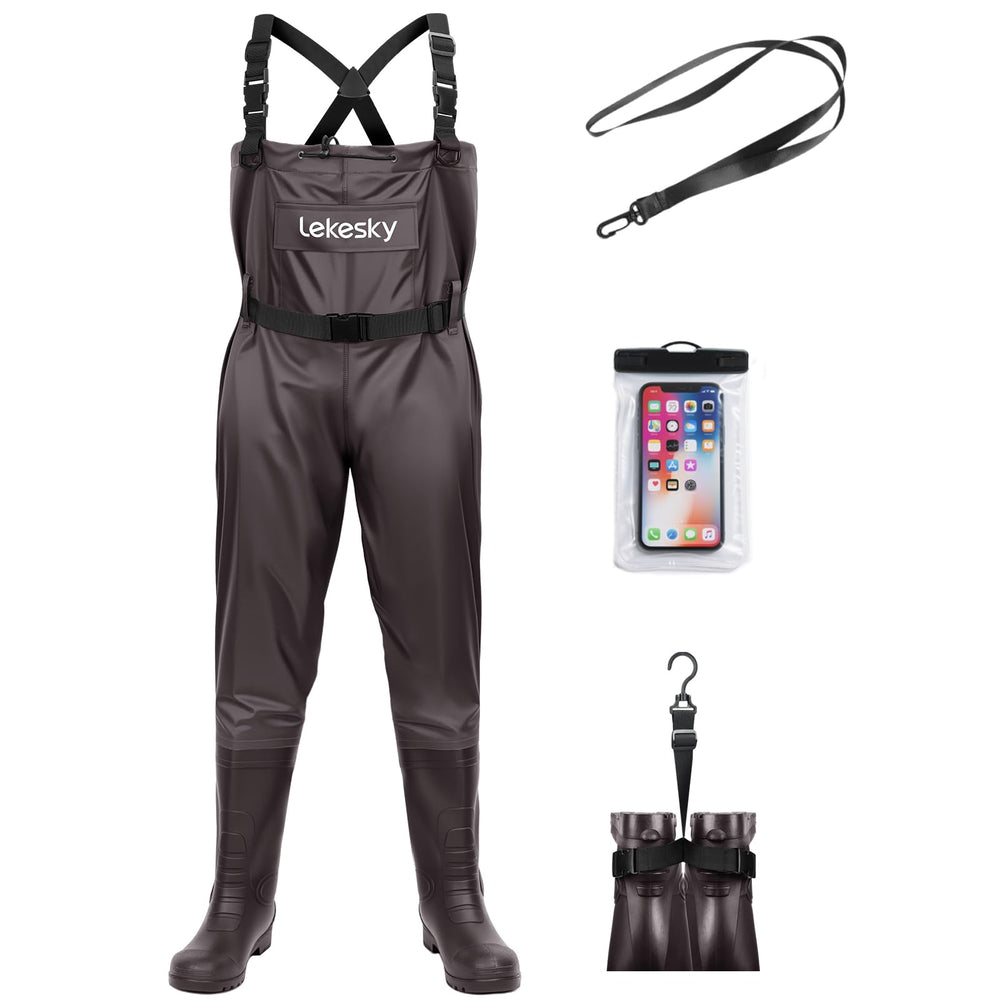 Lekesky fishing waders boot sole grip keeps you steady on slick riverbeds during fly fishing.