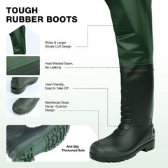 Lekesky fishing waders boot sole close-up demonstrates secure traction on slick surfaces