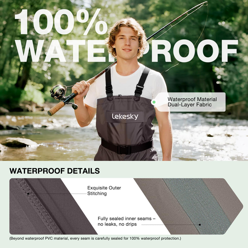 Lekesky Fishing Waders non-slip boot provides secure traction on slick river rocks.