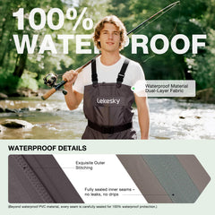 Lekesky Fishing Waders non-slip boot provides secure traction on slick river rocks.