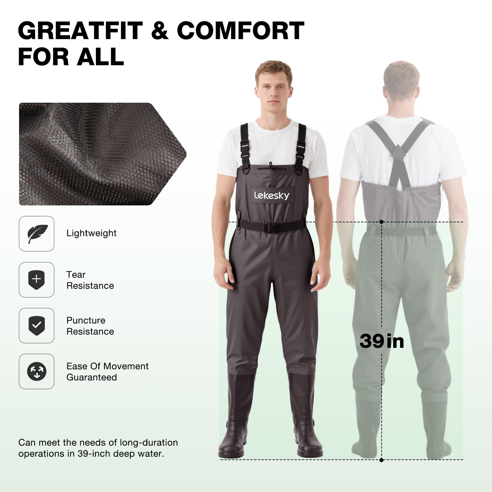 Lekesky waders with X-back suspenders offer easy setup and secure fit