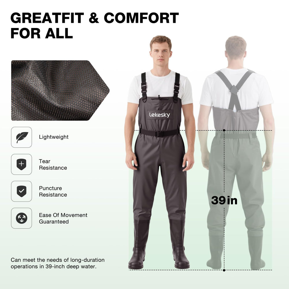Lekesky waders with X-back suspenders offer easy setup and secure fit