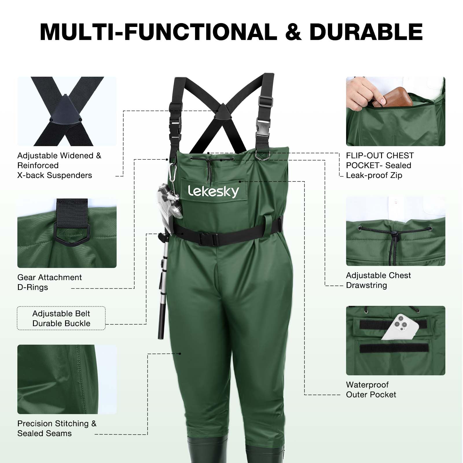 Lekesky waders 2-ply nylon PVC keep you dry and flexible during damp days