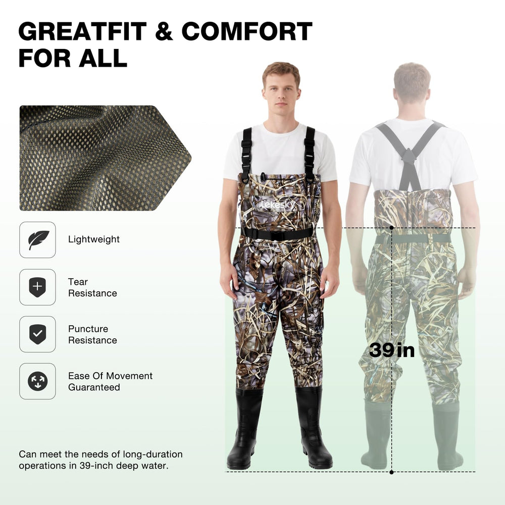Lekesky waders chest pocket flip-out and internal pocket for gear organization.