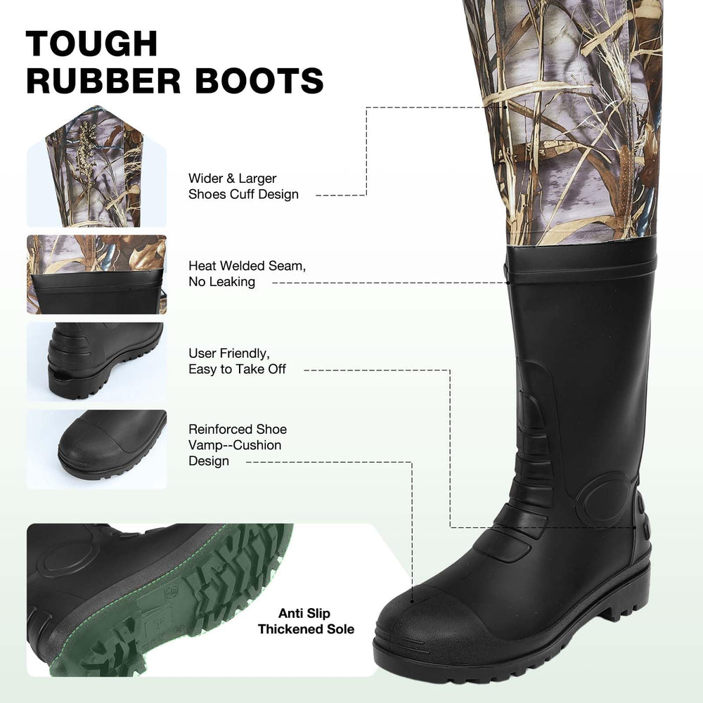 Lekesky waders non-slip boot sole providing secure traction on slick surfaces.