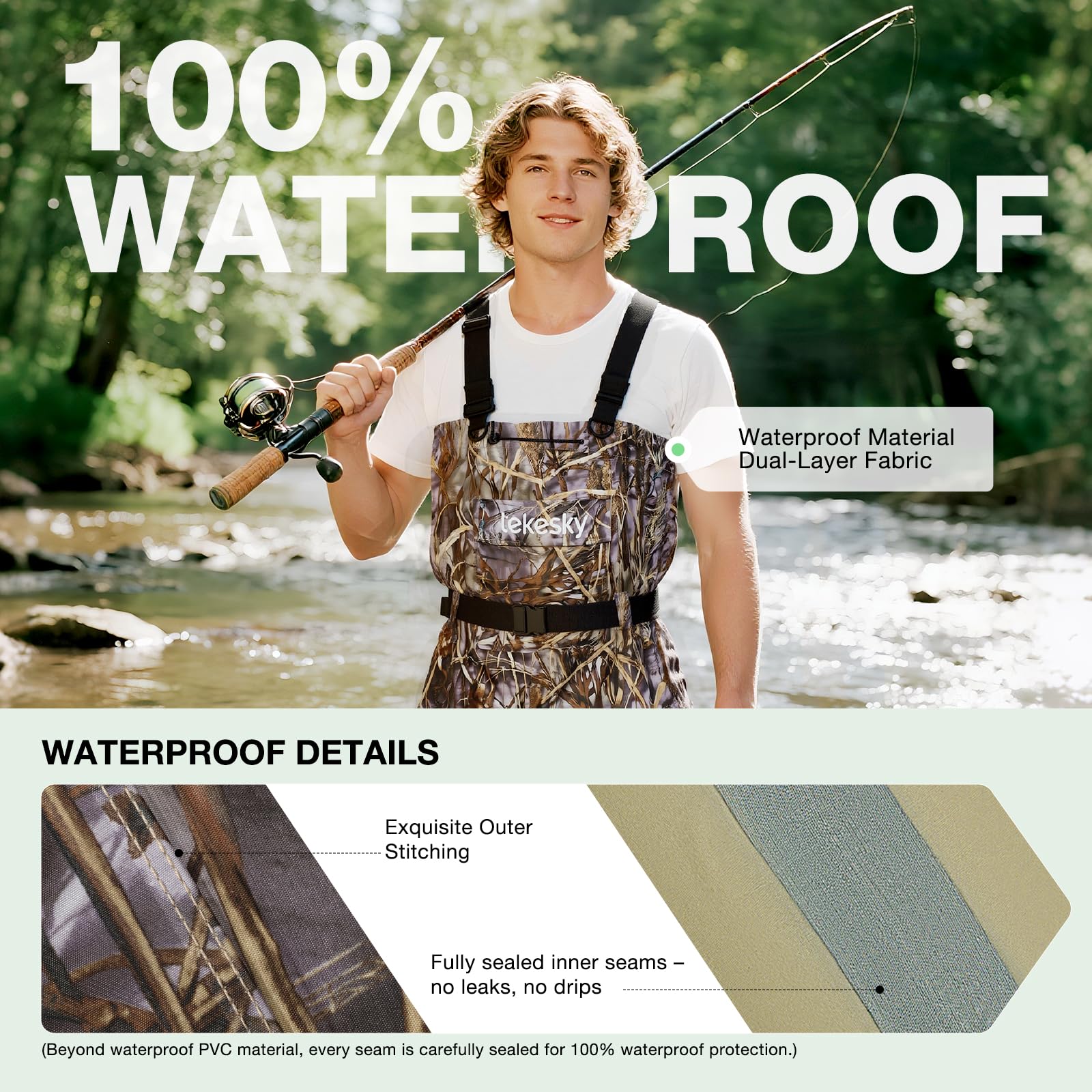Lekesky waders X-back suspenders with quick-release buckles for fast, comfortable setup.
