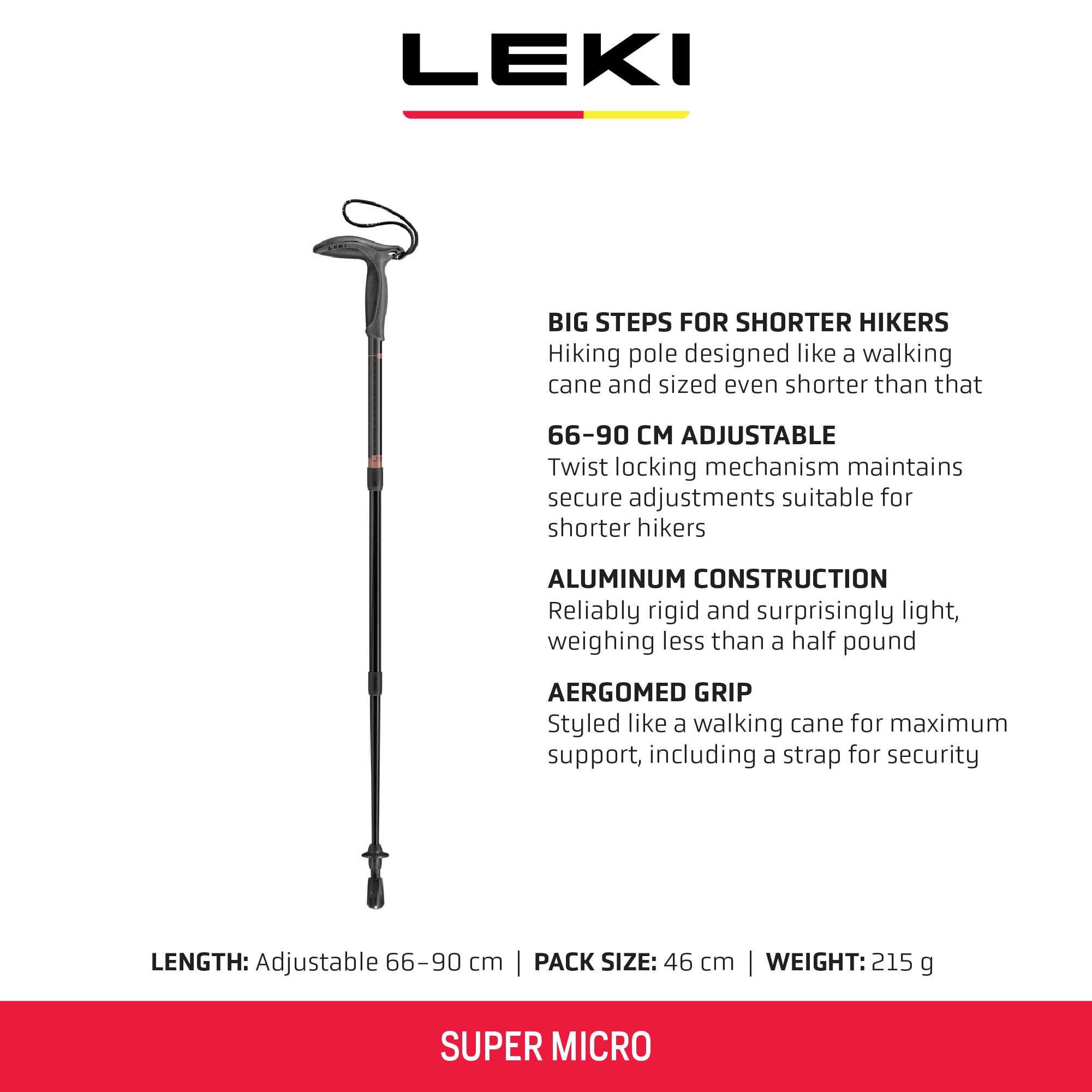LEKI Aergomed grip walking cane-style handle with secure strap for comfortable support