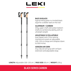 LEKI Black Series carbon pole grip close-up with ergonomic Aergon grip.