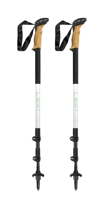 LEKI Cressida Cork Lite aluminum trekking poles provide durable support on rugged trails.