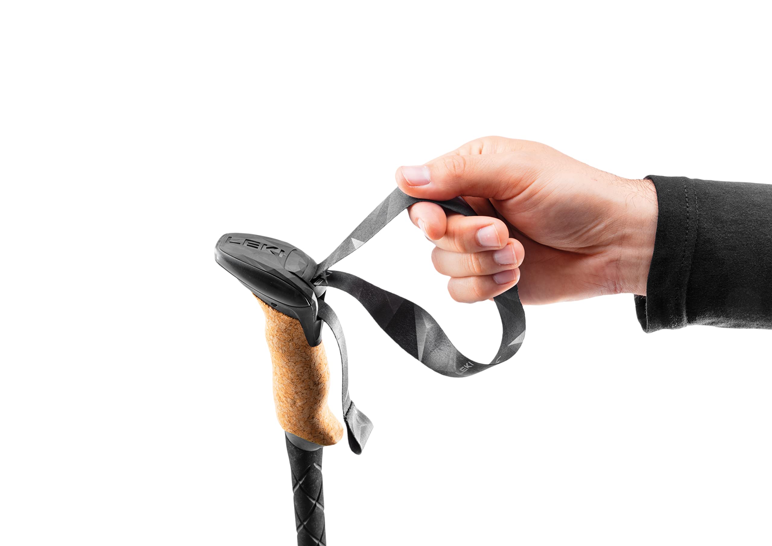 LEKI Cressida Cork Lite Trekking 2.0 basket stabilizes footing on uneven terrain.