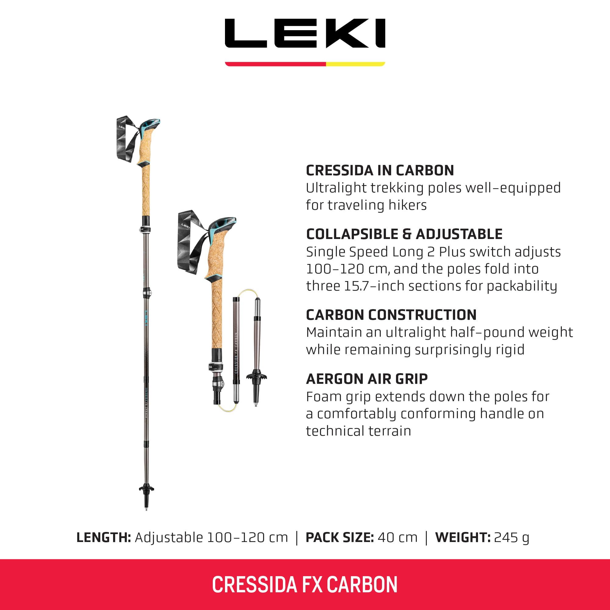 LEKI Cressida FX carbon poles folded compact for travel and storage