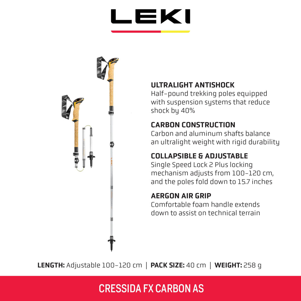 LEKI Cressida FX carbon AS pole folded compact for easy travel and storage.