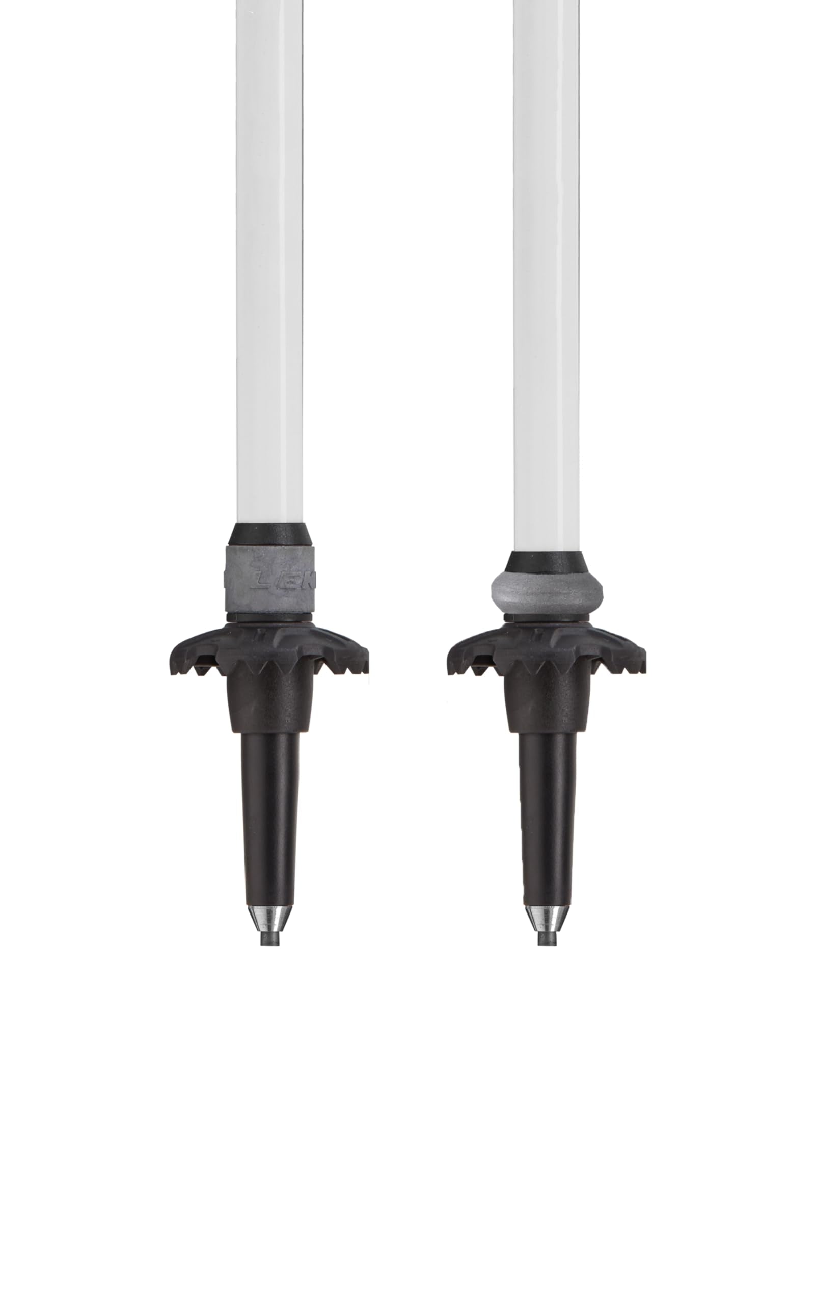 LEKI Cressida FX pole silhouette on trail showcasing lightweight design.