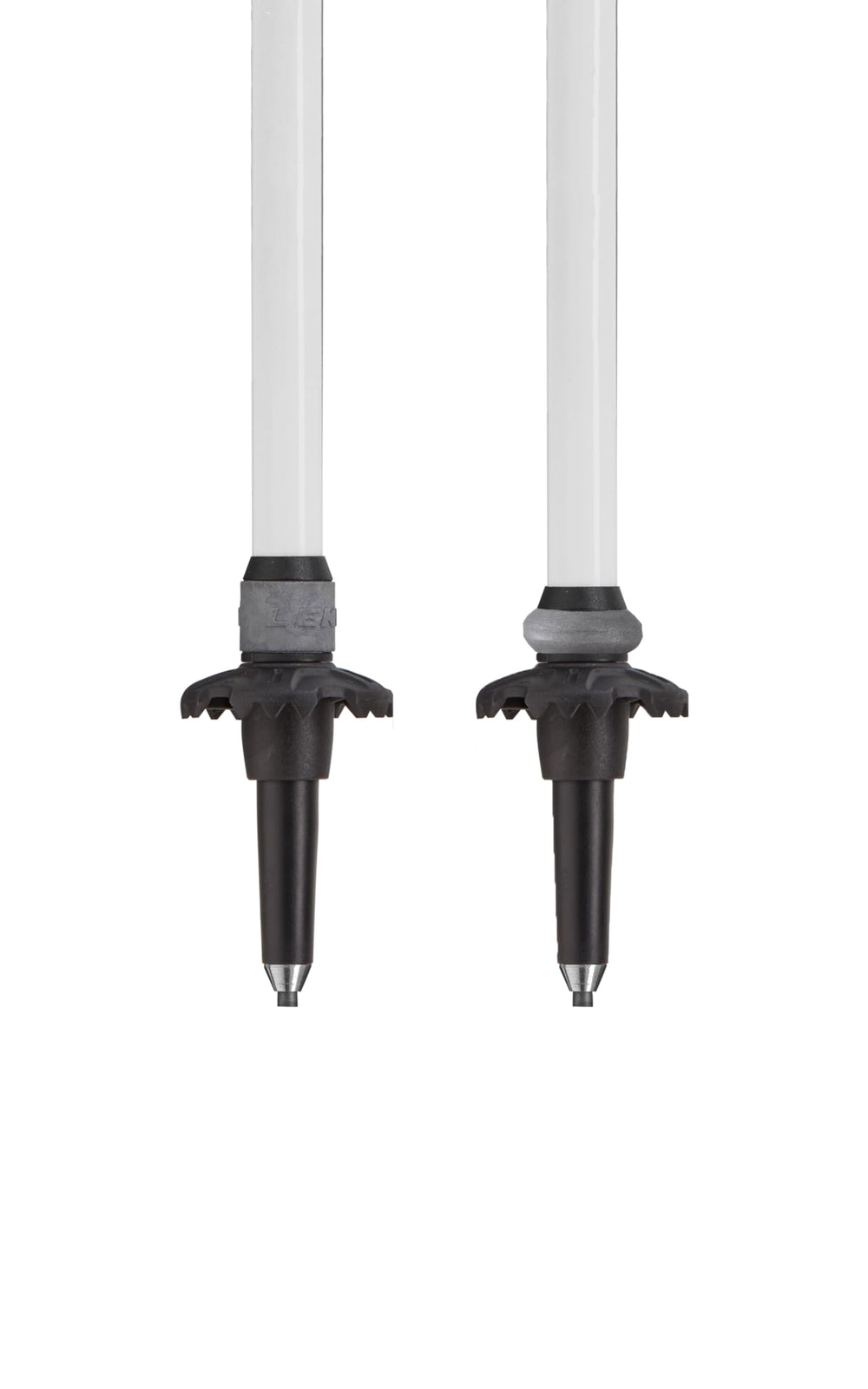 LEKI Cressida FX pole silhouette on trail showcasing lightweight design.