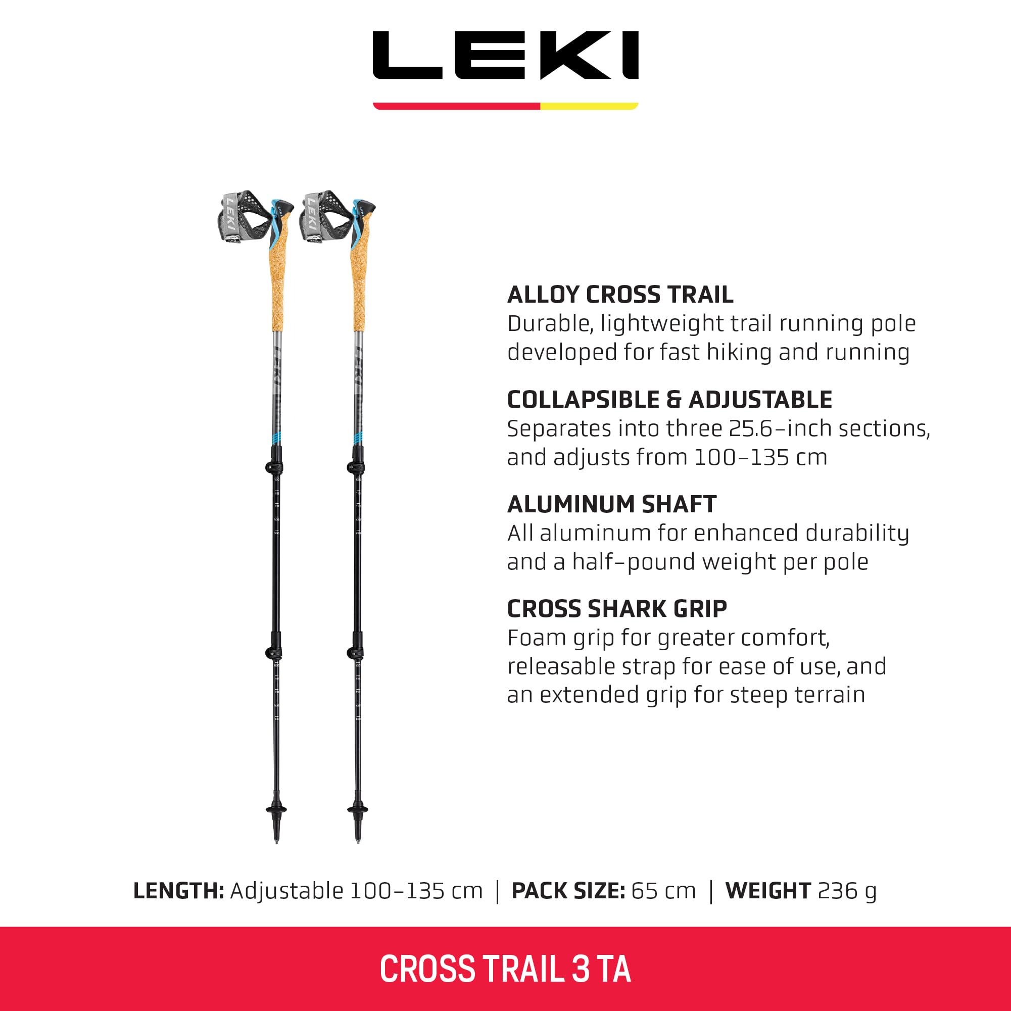 LEKI Cross Trail 3 TA with three fold sections for compact packing