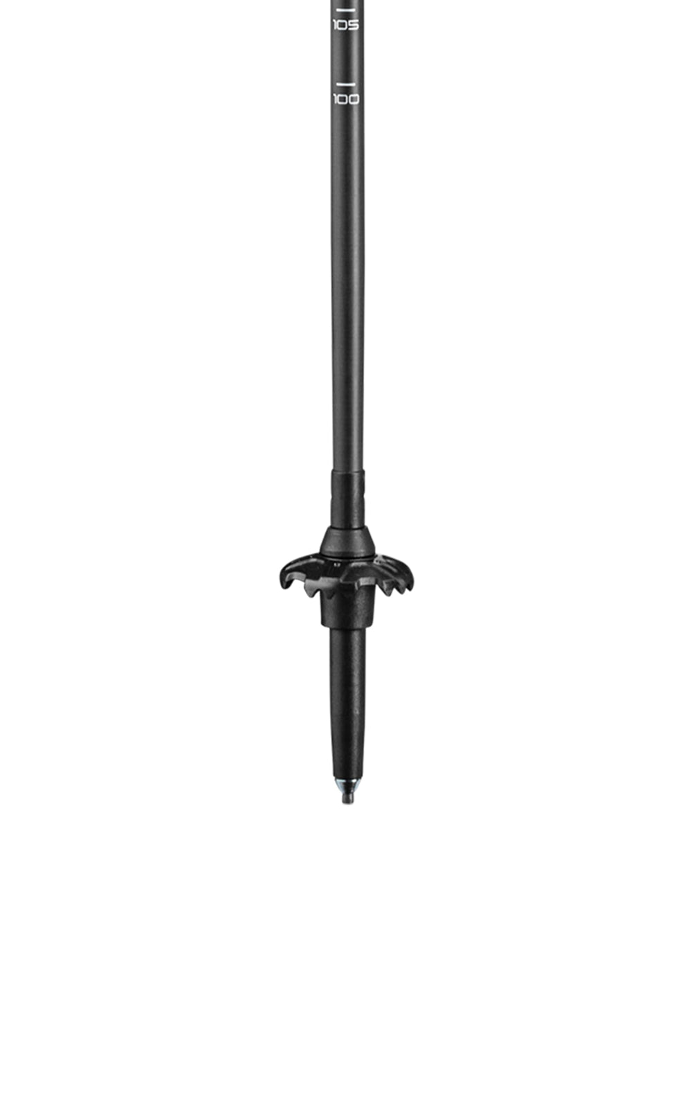 LEKI Black Series carbon pole flex tip for better traction on varied surfaces.