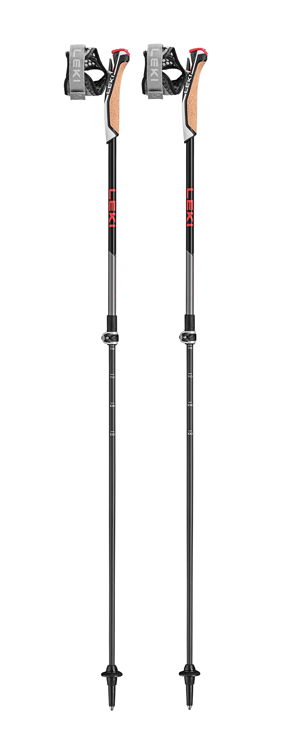 LEKI Instructor Lite trekking poles extended to 100-125 cm for adaptable hiking.