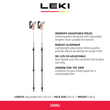 LEKI Jannu speed-lock-plus system enables quick length changes on trail.