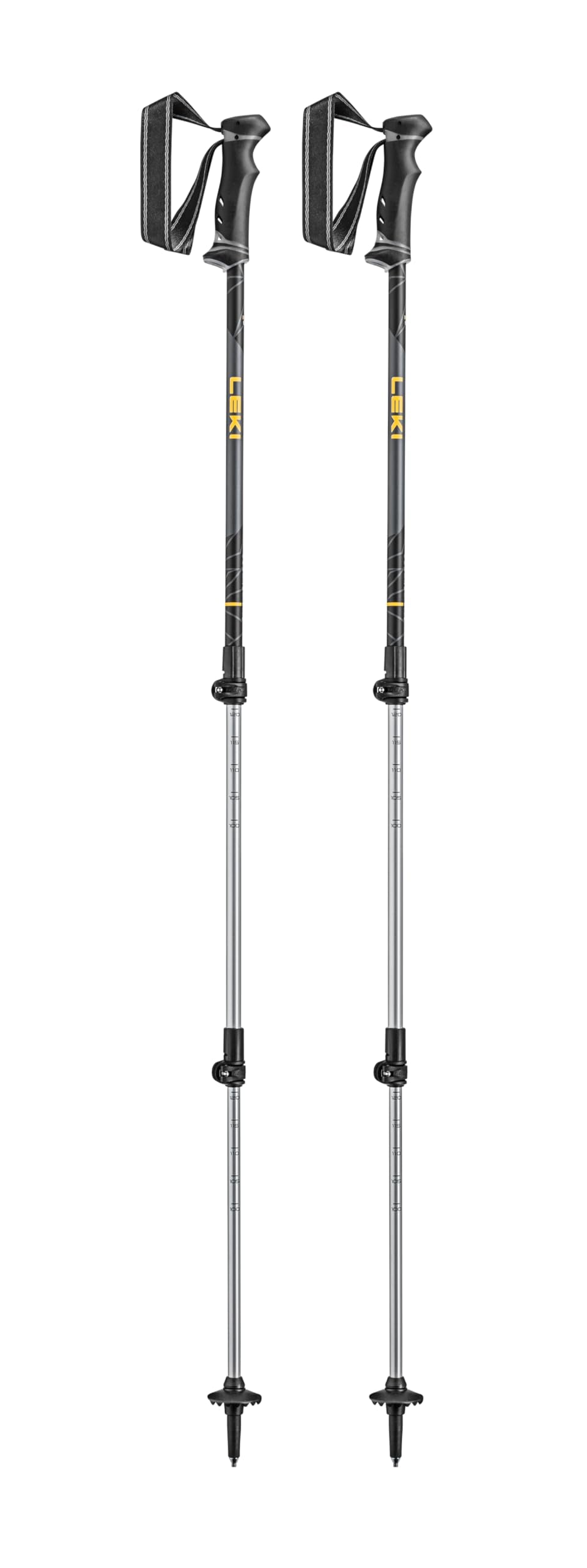 LEKI Journey Lite aluminum poles extended for versatile trekking and height-adjusted support.