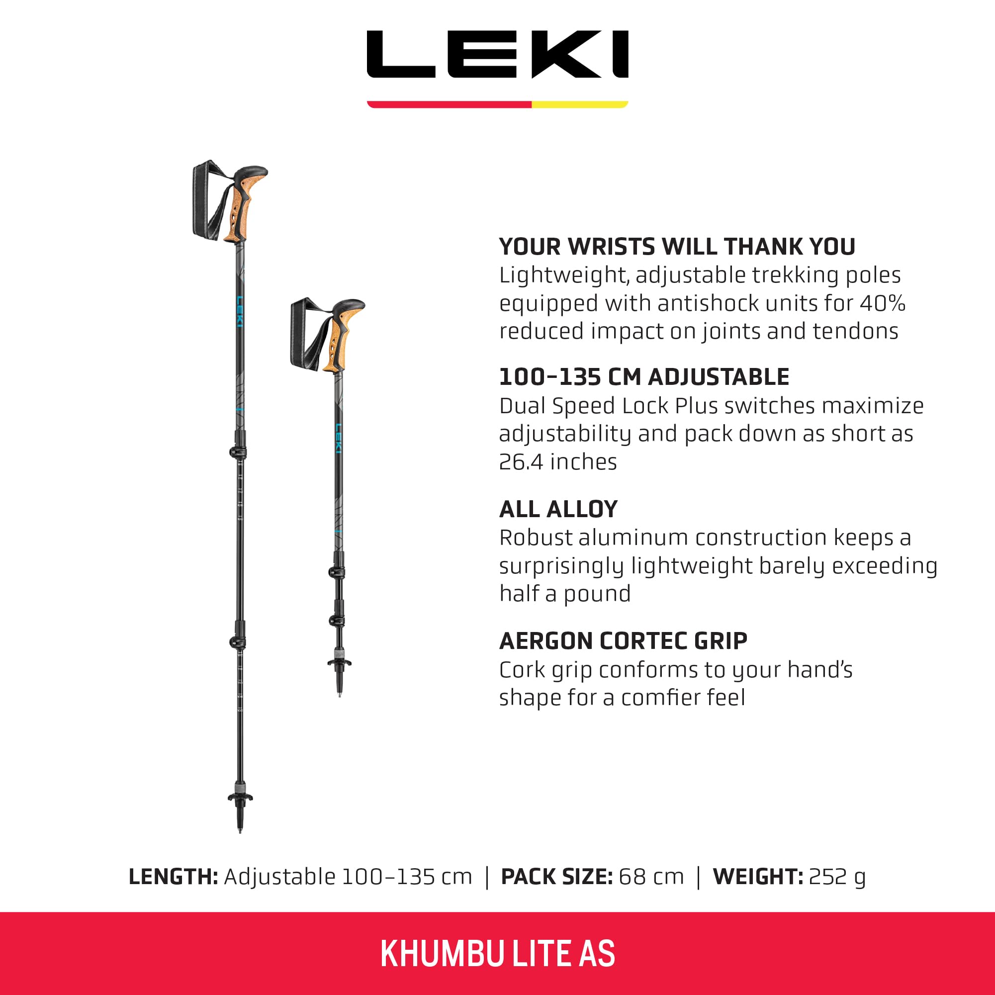 LEKI Khumbu Lite AS Aergon CorTec grip for comfortable handfeel during hikes