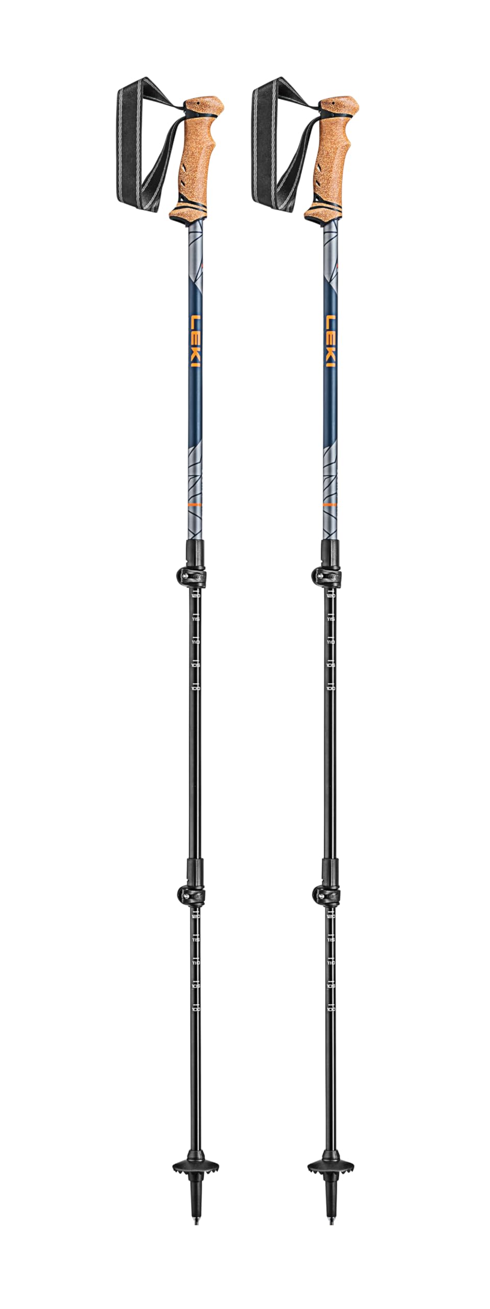 LEKI Legacy Lite adjustable pole at 100–135 cm in orange-blue for versatile trekking.