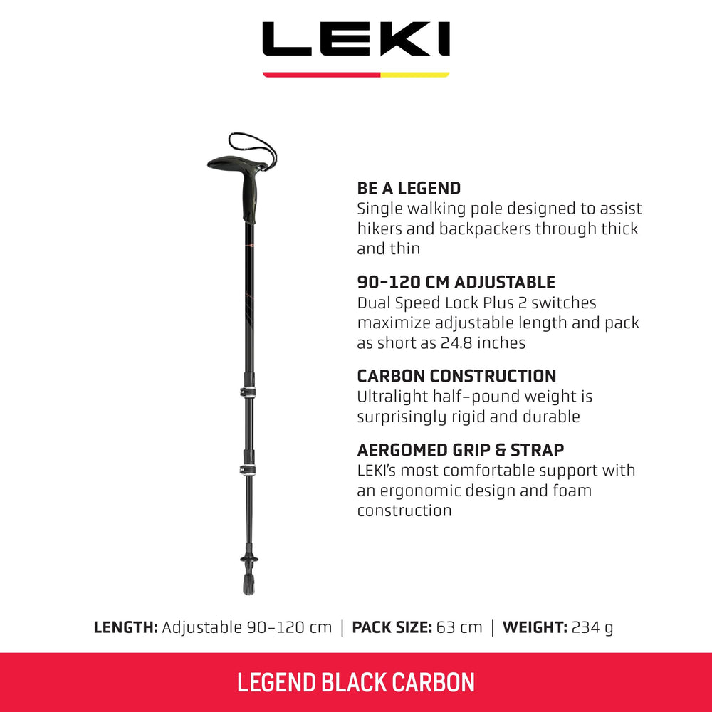 LEKI Legend carbon pole with Aergomed grip for comfortable, secure handhold on long hikes