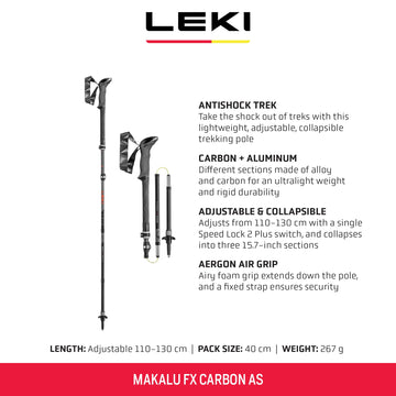 LEKI Makalu FX Carbon AS antishock DSS system on rugged trail