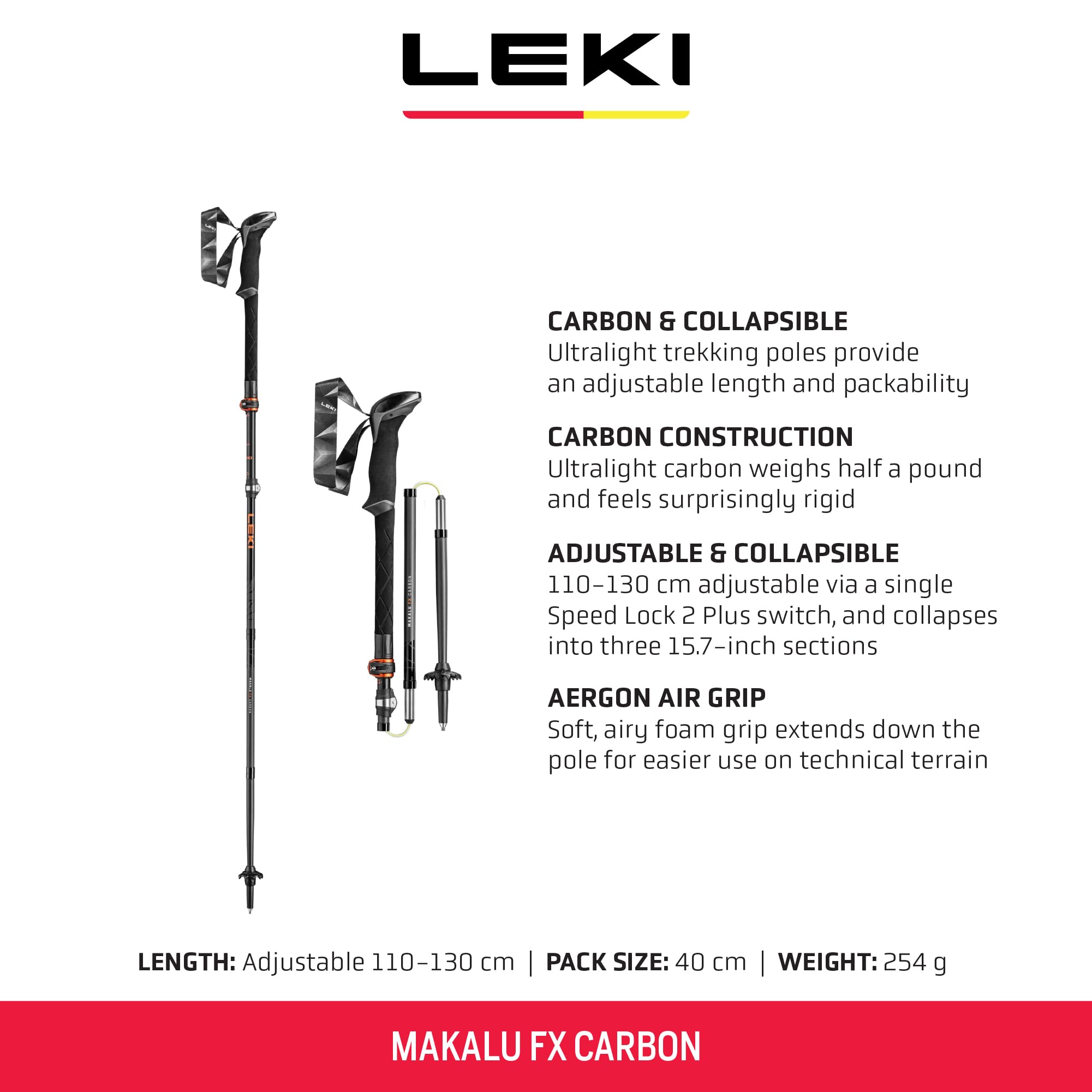 LEKI Makalu FX carbon shaft close-up showing rigid construction