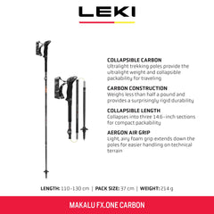 LEKI Makalu FX.One carbon pole collapsed to a packable length for travel