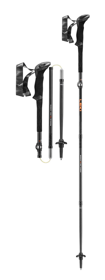 LEKI Makalu FX.One carbon trekking pole collapsed for compact travel