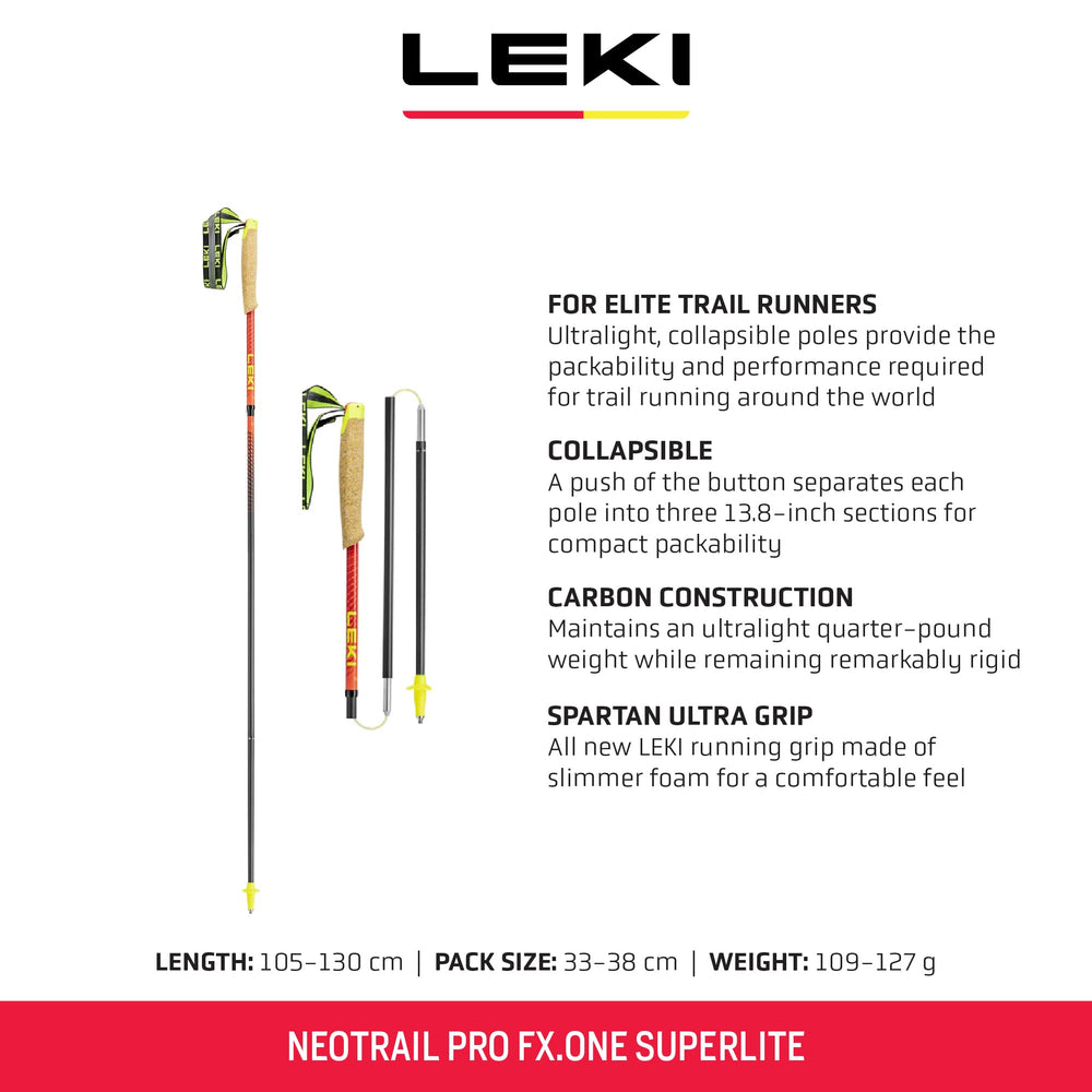 LEKI Neotrail Pro FX.One three-section collapse enables compact storage.